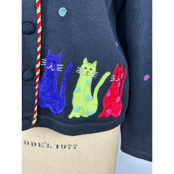 1990s Berek cat sweater with beading and applique' Size L Takako Sakon - Picture 5 of 8